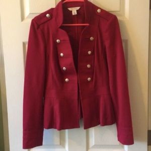WHBM Red Military Jacket Ponte Gold Buttons